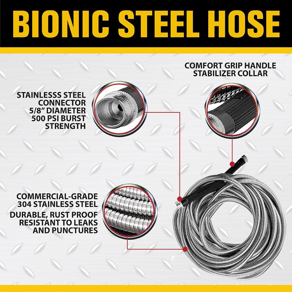 5/8 in. Dia. x 100 ft. Heavy-Duty Stainless Steel Garden Hose - Hercitys