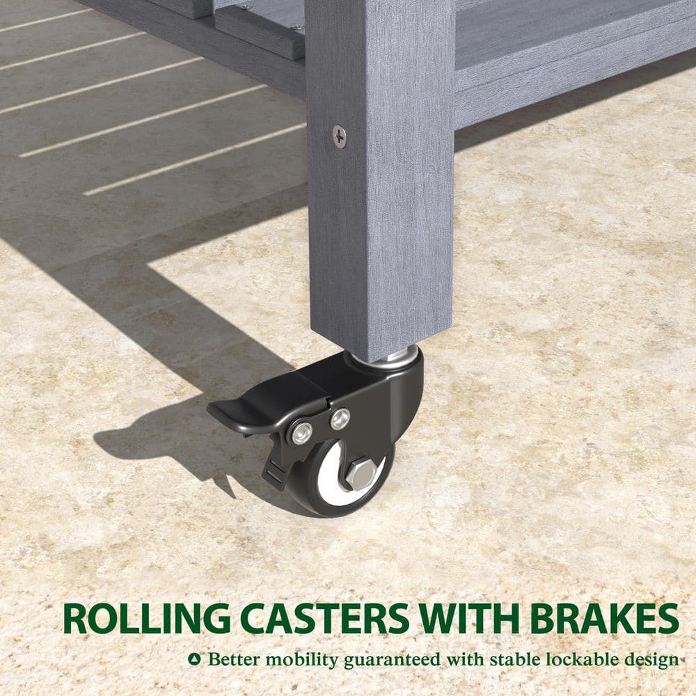 47 in. L x 23 in. W x 33 in. H Cedar Wood Raised Garden Bed with 4 Swivel Wheels and Liner, Gray - Hercitys