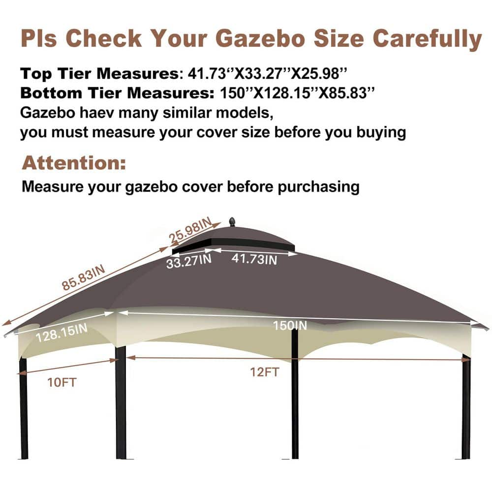 10 x 12 ft. Gazebo Replacement Canopy Top,Heavy Duty Polyester Fabric Roof Cover with Air Vent and Mosquito Net in Brown - Hercitys