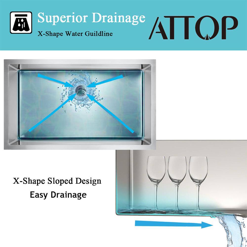 18-Gauge Stainless Steel 32 in. 0-Hole Single Bowl Undermount Kitchen Sink with Bottom grid - Hercitys