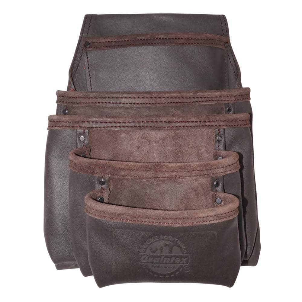 5-Pocket Oil Tanned Leather Nail and Tool Pouch in Dark Brown - Hercitys