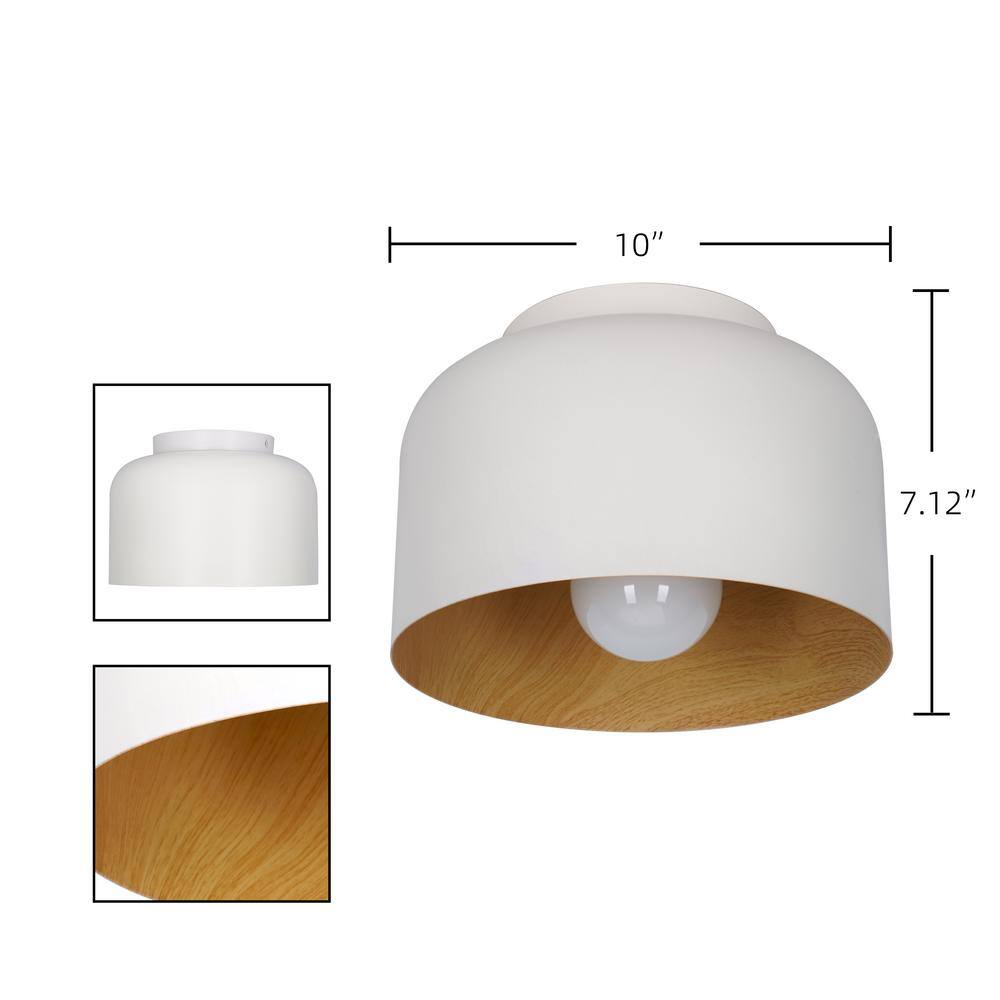 10 in. 1-Light White Modern Flush Mount with Metal Shade and No Bulbs Included - Hercitys