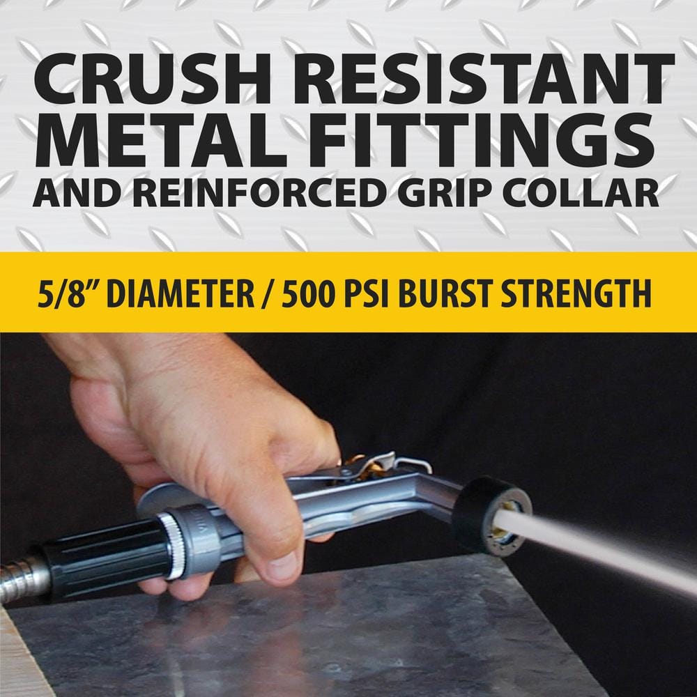 5/8 in. Dia. x 100 ft. Heavy-Duty Stainless Steel Garden Hose - Hercitys