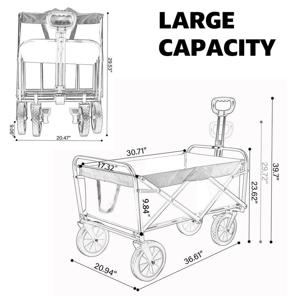3.02 cu. ft. Garden Cart with Steel Frame and 600D Oxford Fabric Bed, 360 lbs. Capacity, for Outdoor/Grocery - Hercitys