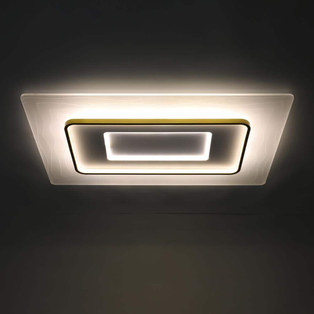 35.43 in. 1-Light White Modern Creative Wave Design Dimmable Selectable LED Flush Mount Ceiling Light with Remote - Hercitys