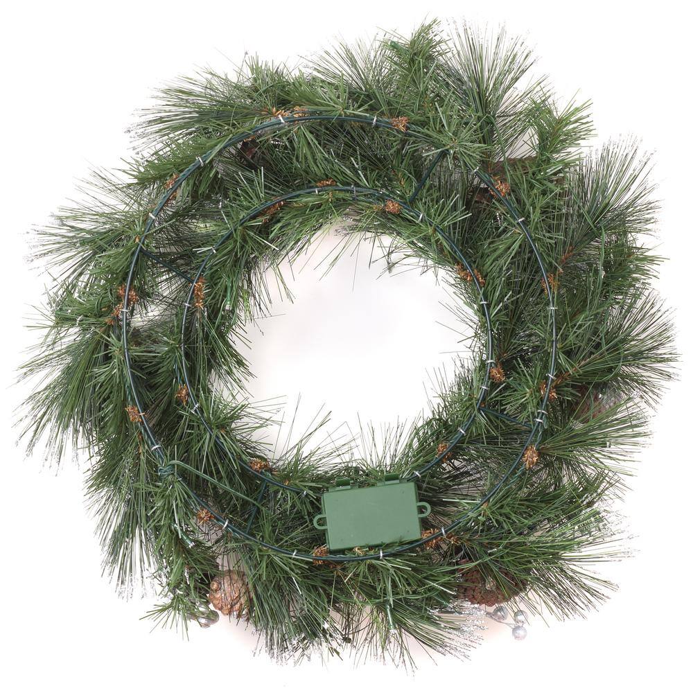 24 in. Artificial Whitter Pine Wreath with LED Lights - Hercitys