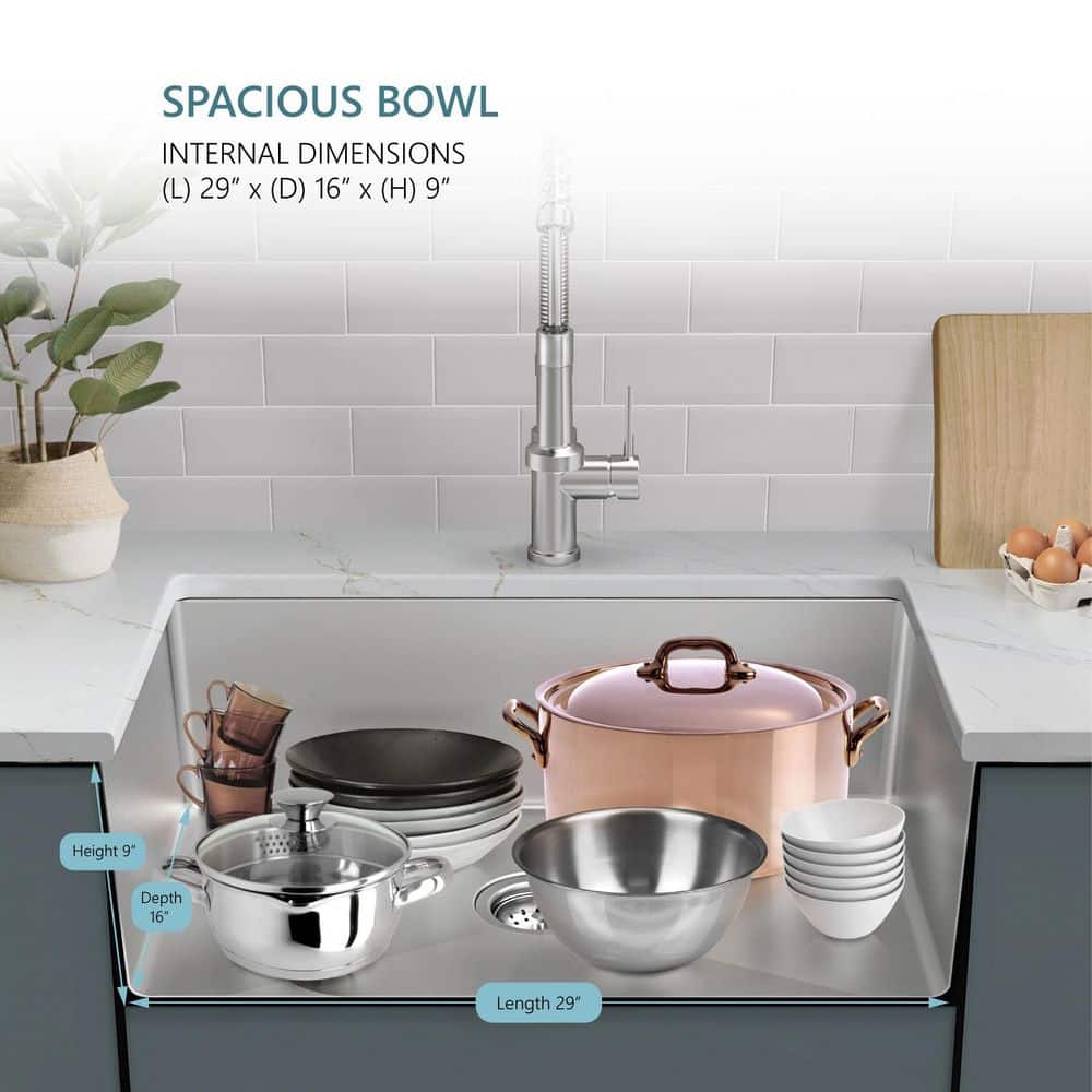 31 in. Single Bowl 18-Gauge Stainless Steel Small Radius Undermount Kitchen Sink - Hercitys