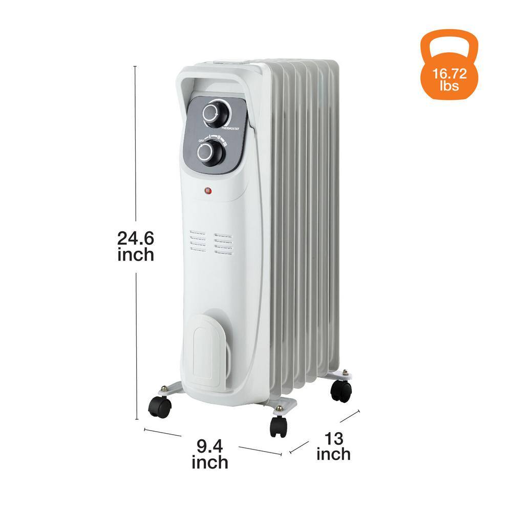 1500W Oil Filled Radiator, Electric, Gray - Hercitys