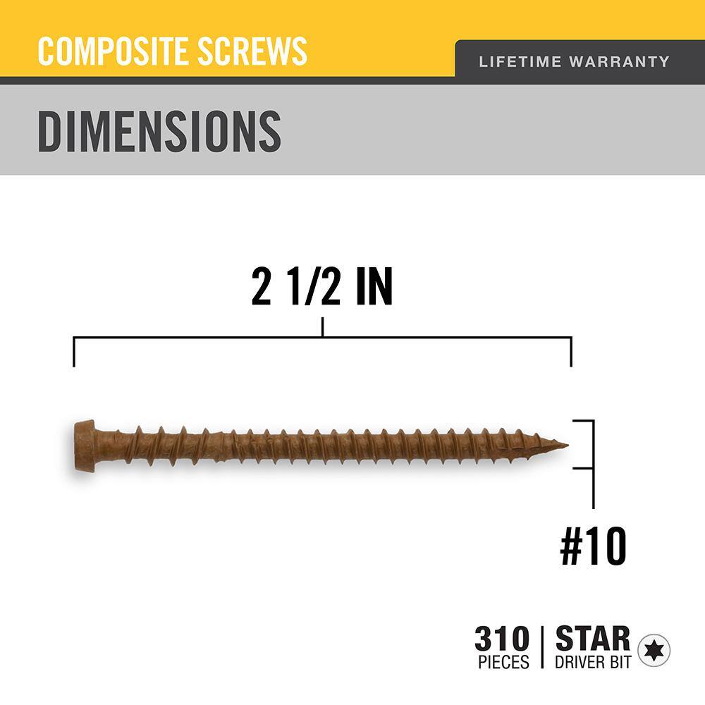 2-Pack #10 x 2-1/2 in. Brown Star Drive Pan-Head Composite Deck Screws (10 lb. / 742-Piece) - Hercitys