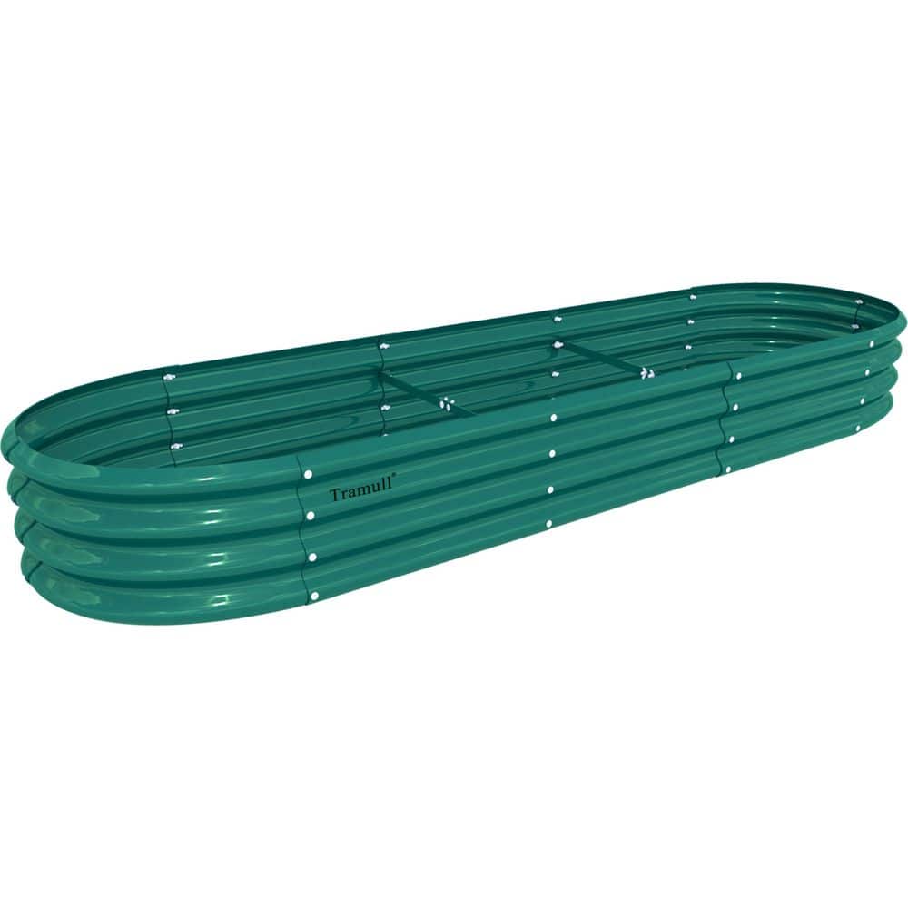 144 in. x 24 in. x 12 in. Outdoor Green Oval Galvanized Steel Raised Garden Beds with Gopher Wire Mesh and Ground Nails - Hercitys