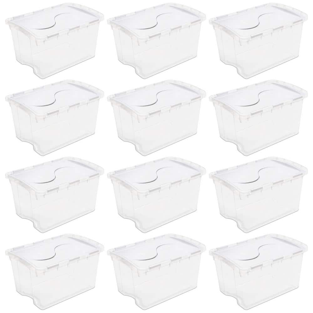 1914 Single 48 Quart Clear Hinged Lid Storage Tote Container (12 Pack) - Hercitys