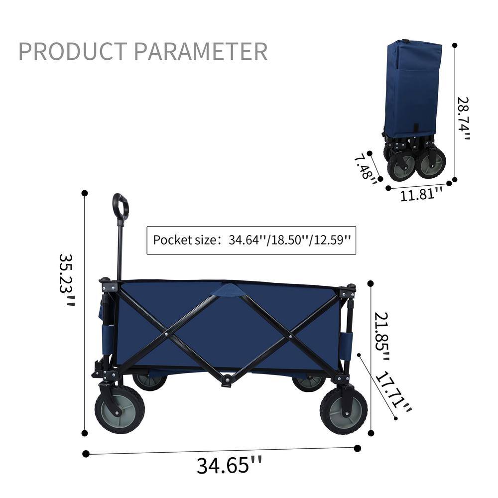 220 lbs. Capacity 4.6 cu. ft. Folding Fabric Utility Wagon Beach Serving Garden Cart with Adjustable Handle (Blue) - Hercitys