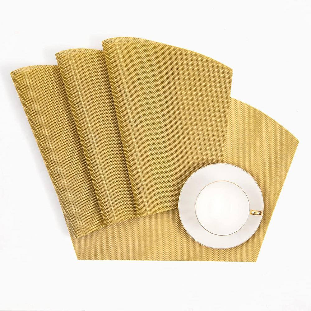 17.7 in. x 11.80 in. Gold Polyester Wedge Placemat Non-Slip Heat Resistant Woven Vinyl Table Mats (Set of 4) - Hercitys
