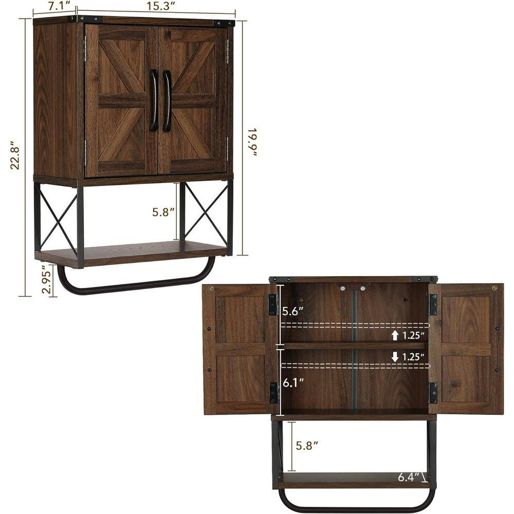 15 in. W x 7 in. D x 23 in. H in Dark Walnut Wood Ready to Assemble Upper Medicine Cabinet with Adjustable Shelf - Hercitys