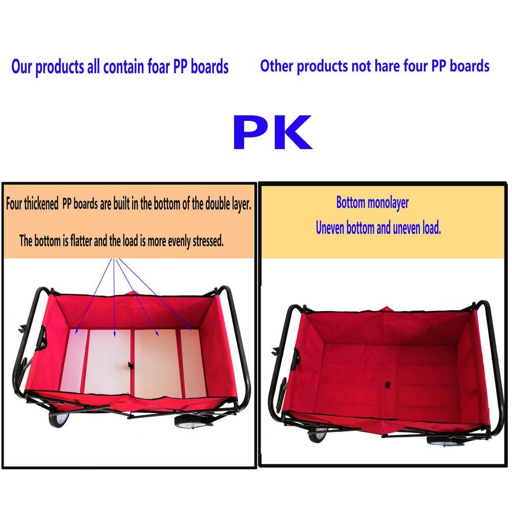 3.63 cu. ft. Red Fabric Outdoor Steel Folding Large Capacity Beach And Garden Cart - Hercitys