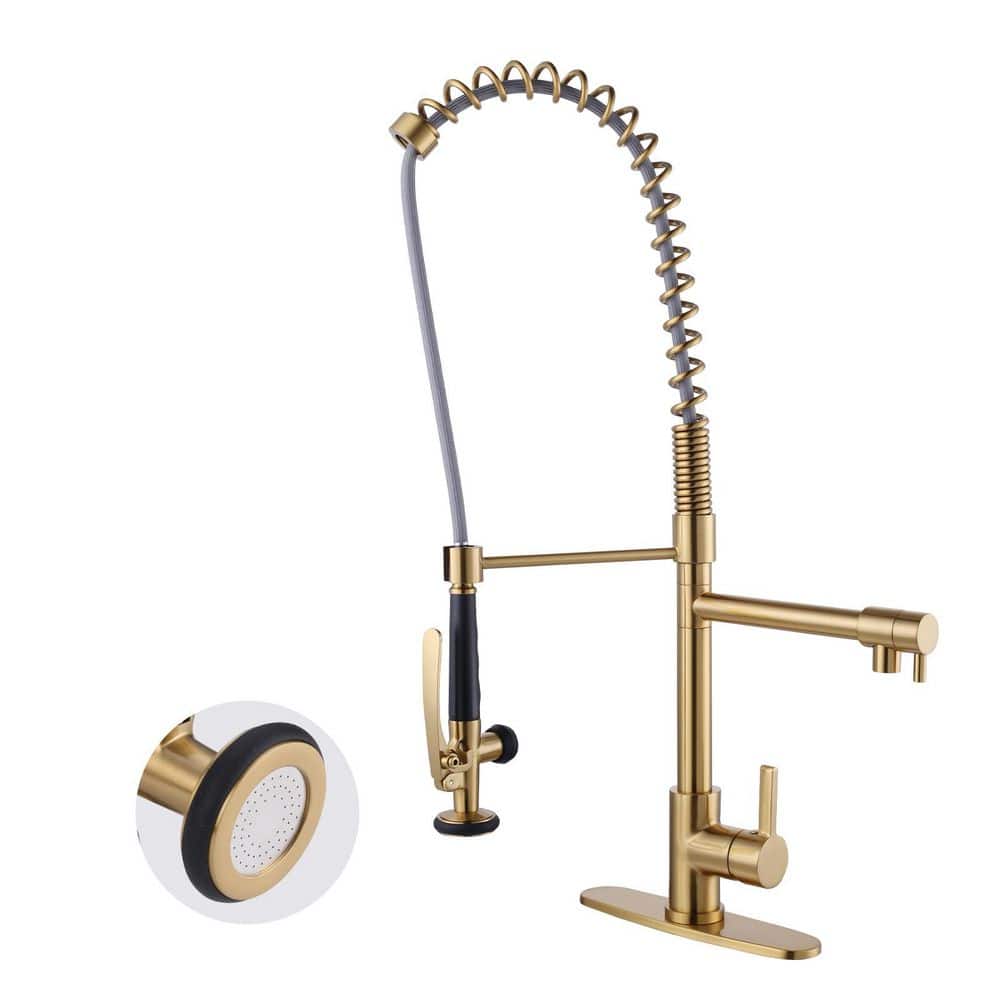 28.7 in. Single Handle Brass Pre-Rinse Spring Pull Down Sprayer Kitchen Faucet with 360° Swivel Pot Filler in Bronze - Hercitys