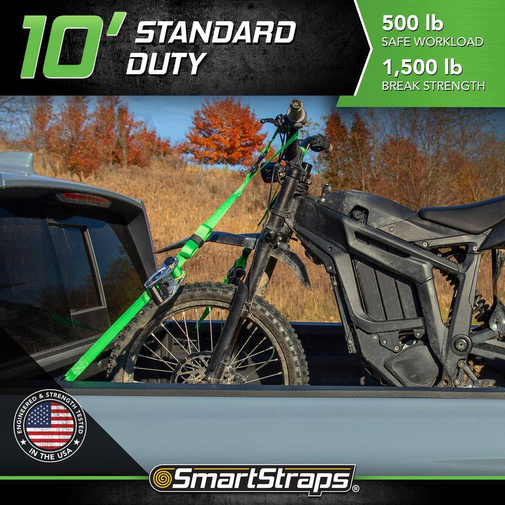 10 ft. Green RatchetX Tie Down Straps with 500 lb. Safe Work Load – 2 pack - Hercitys