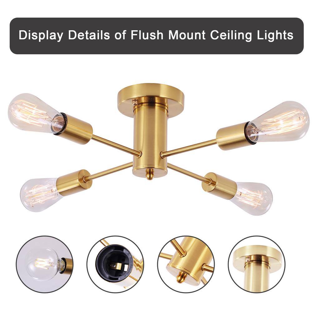 17.5 in. 4-Light Gold Sputnik Transitional Flush Mount Ceiling Lights - Hercitys