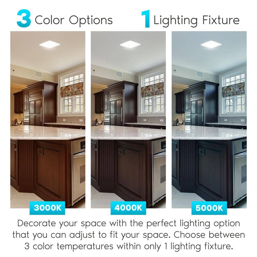 18-Watt 9 in. 1200 Lumens Square 3 Color Selectable LED 3000K/4000K/5000K Flush Mount Dimmable Fixture (2-Pack) - Hercitys