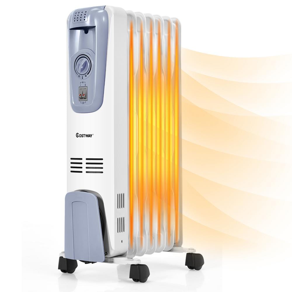 1500-Watt Electric Oil-Filled Radiator Space Heater 7-Fin Thermostat Room Radiant Space Heater - Hercitys