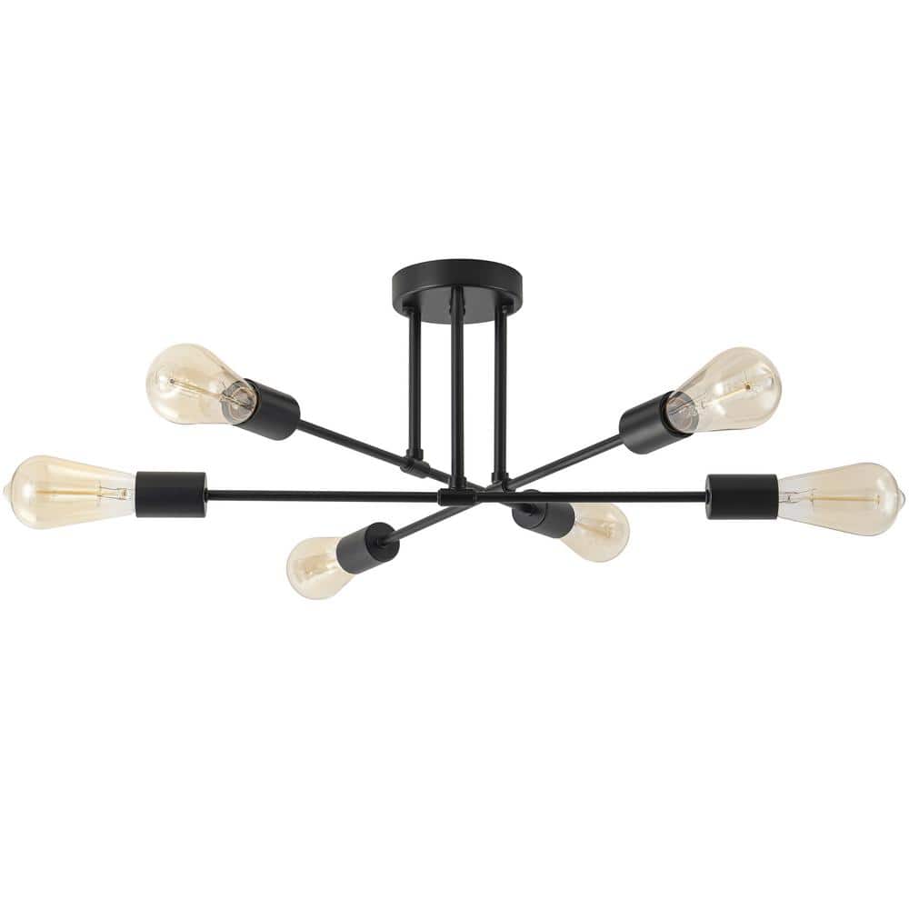 21.65 in. 6-Light Matte Black Modern/Industrial Branch Kitchen Island Semi-Flush Ceiling Light - Hercitys