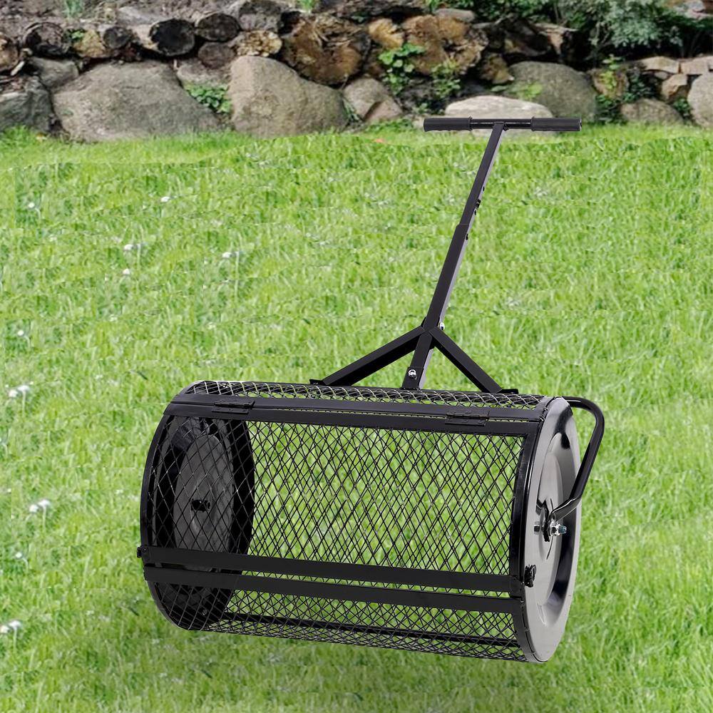 50 lbs. 24 in. W x 16 in. Dia Black Heavy-Duty Metal Handheld Compost Spreader Peat Moss Spreader for Lawn and Garden - Hercitys