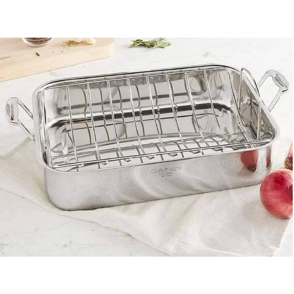 16 in. Stainless Steel Heavy-Duty Rectangular Roasting Rack Hassle Free with Riveted Handle - Hercitys
