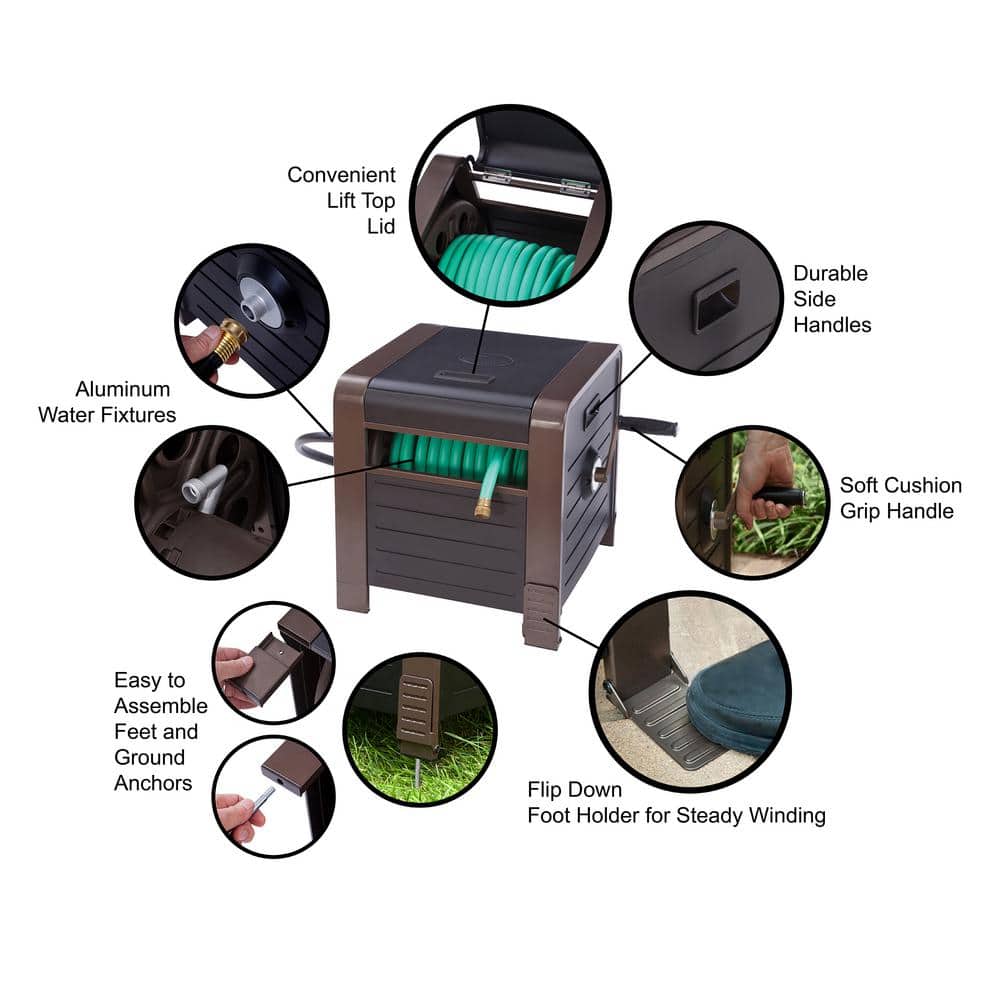 200 ft. Bronze Steel Elegant Hose Box Garden Hose Reel - Hercitys