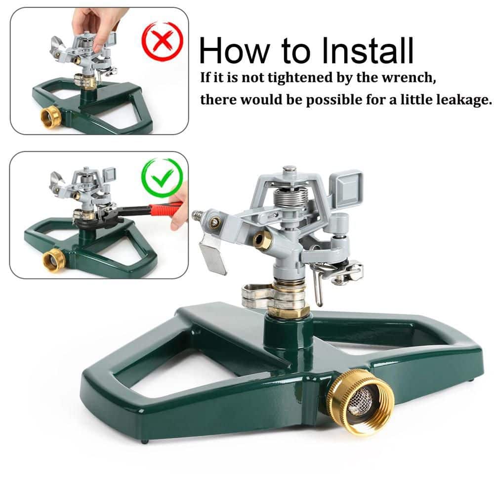 5800 sq. ft. Adjustable Circular Pulsating Lawn Sprinkler with Heavy Duty Metal Base, Green - Hercitys