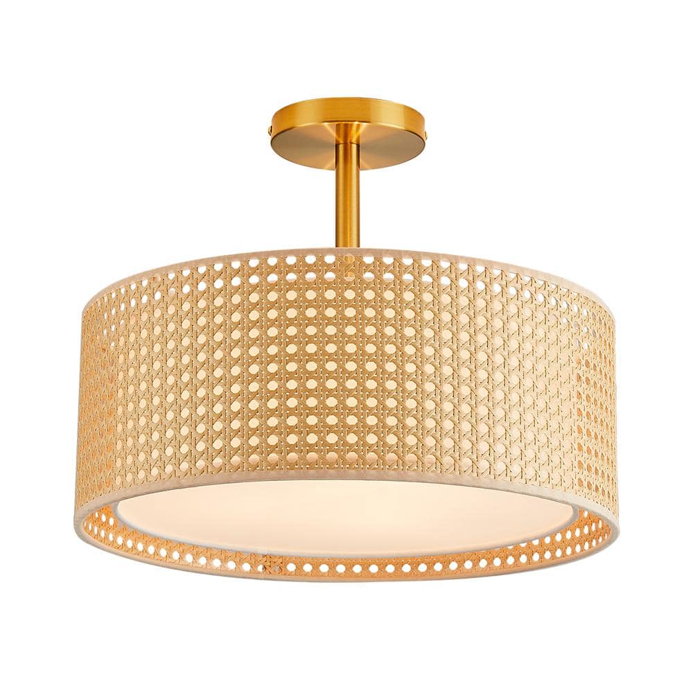 15.7 in. 3-Light Copper Rattan Semi-Flush Mount Ceiling Light - Hercitys