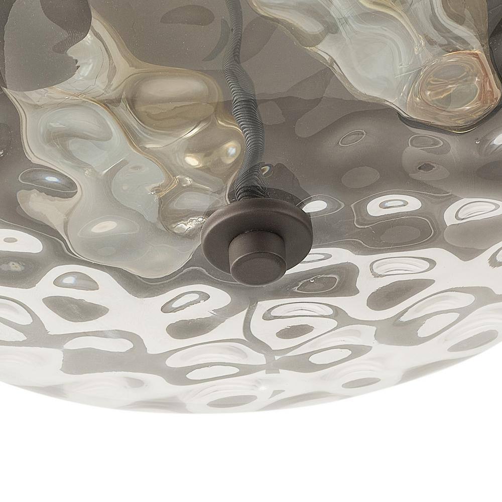 13 in. 2-Light Farmhouse Oil Rubbed Bronze Flush Mount Ceiling Light Fixture with Water Ripple Glass Shade - Hercitys