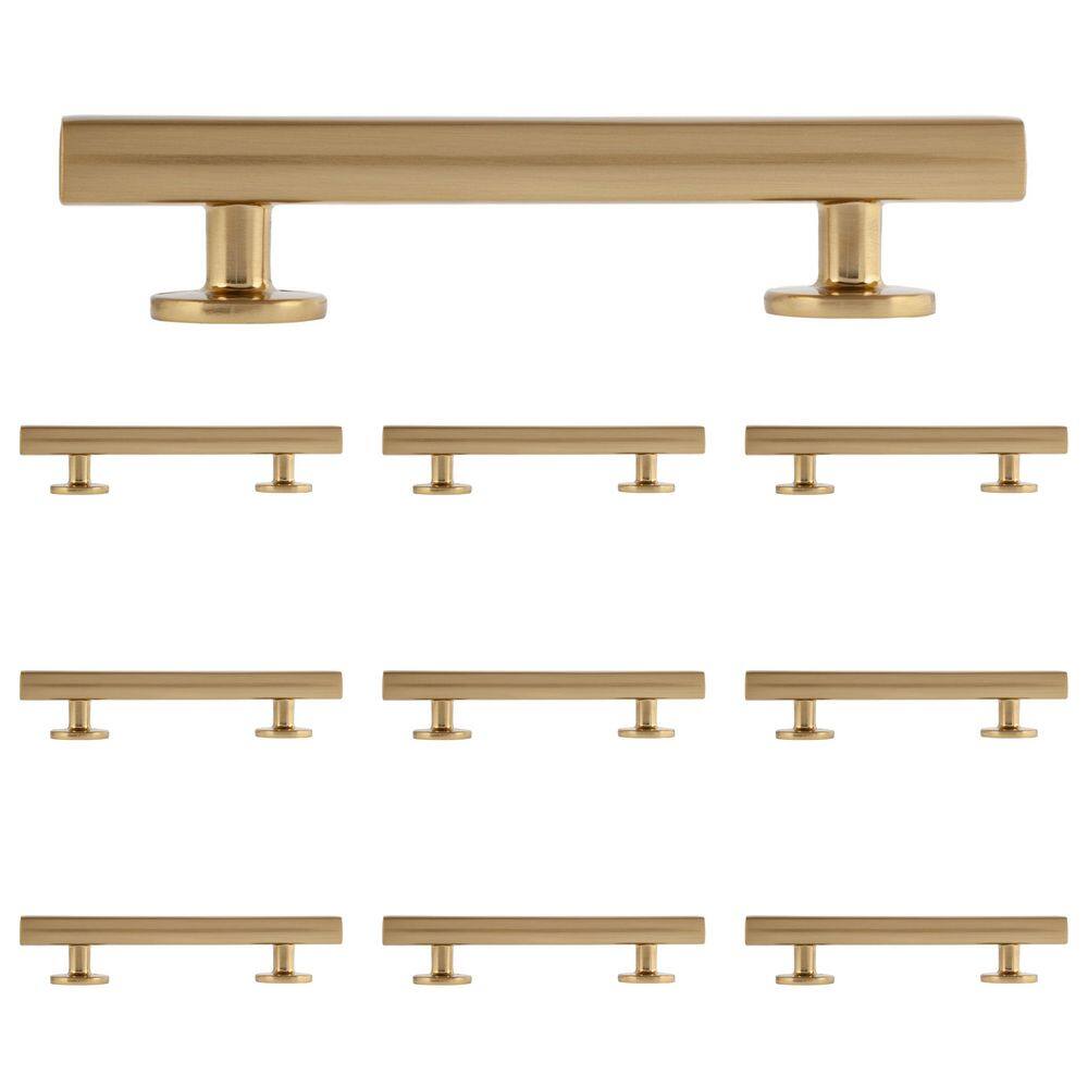 10-Pack Flynn 3-1/2 in. (89 mm) Center-to-Center Modern Satin Brass Bar Drawer Pull - Hercitys