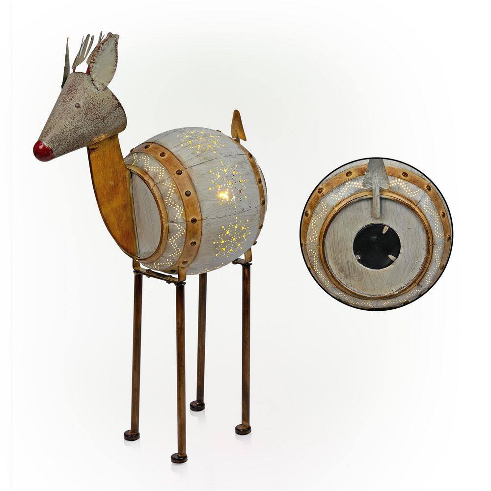 33 in. Tall Weathered Barrel Reindeer With Warm White LED Lights - Hercitys