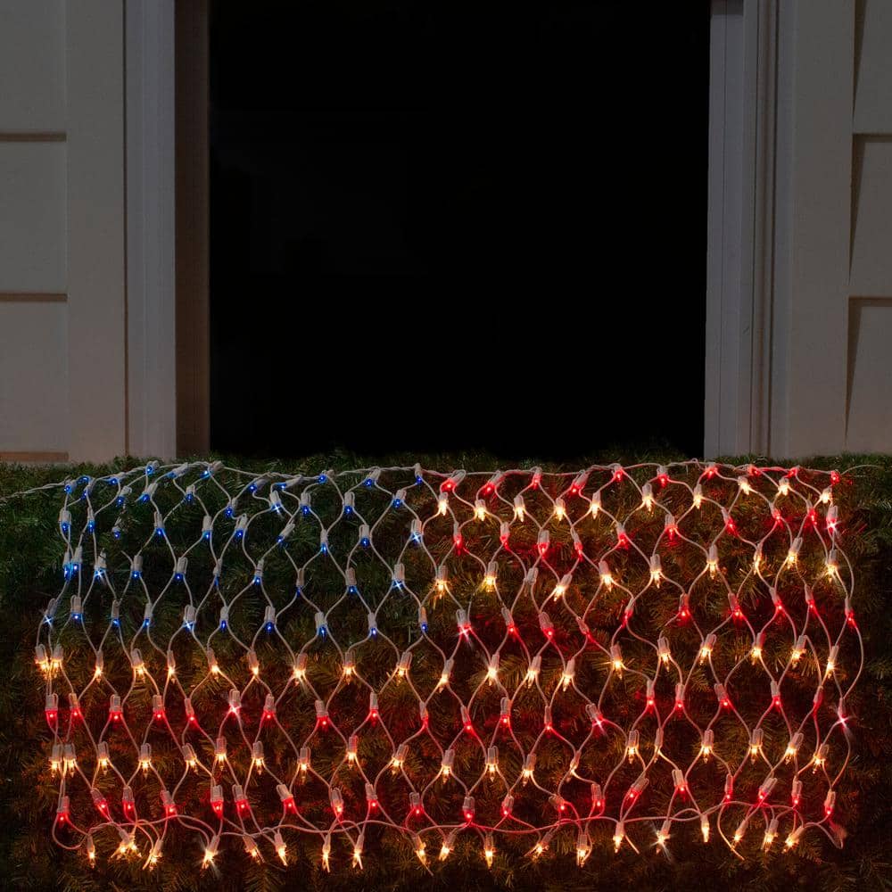 24 in. x 33 in. 200-Light Count Red, White and Blue American Flag Mini Net Lights with White Wire - Hercitys