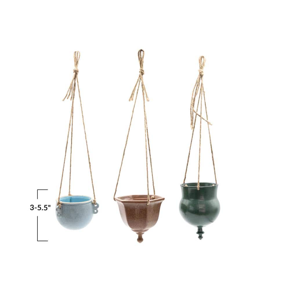 4.37 in. L x 5.12 in. W x 4.2 in. H 2 qts. Multicolor Stone Hanging Decorative Pots (3-Pack) - Hercitys