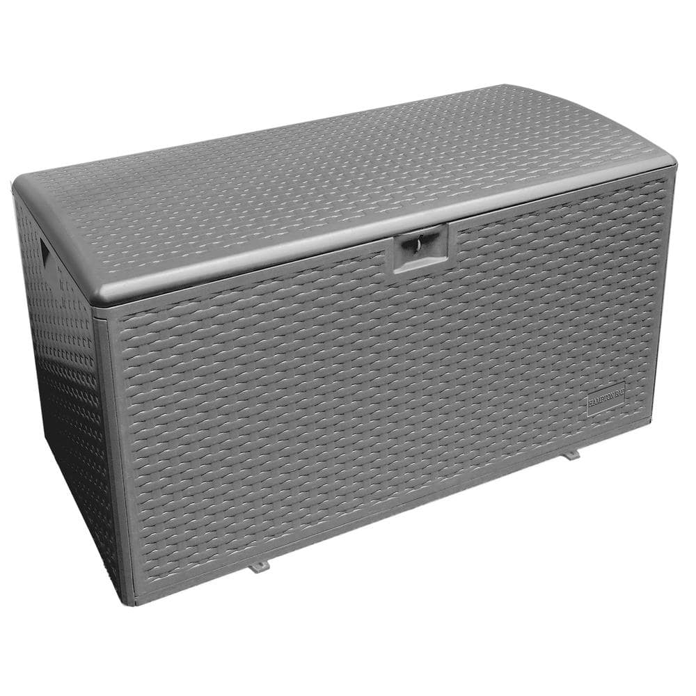 120 Gal. Grey Resin Wicker Outdoor Storage Deck Box with Lockable Lid - Hercitys