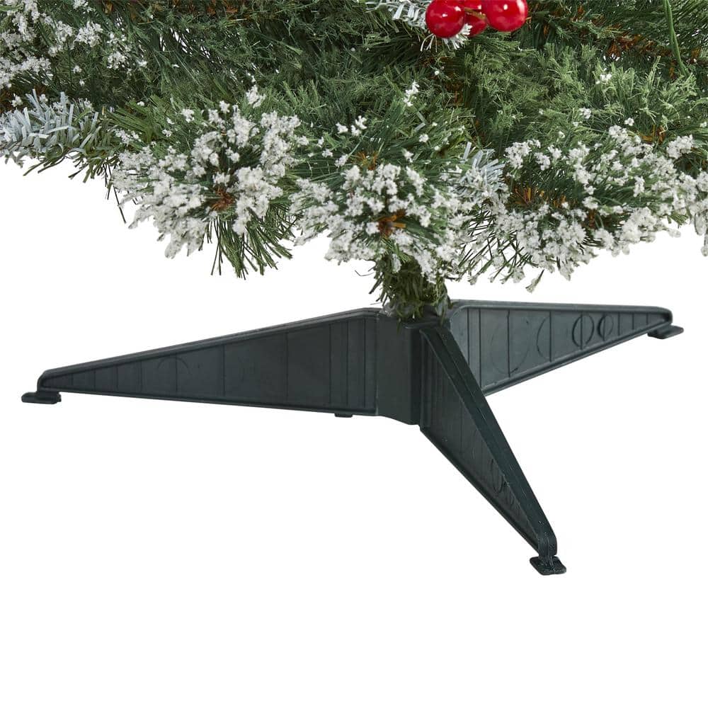 3 ft. Pre-lit Frosted Swiss Pine Artificial Christmas Tree with 50 Battery Operated Clear LED Lights and Berries - Hercitys