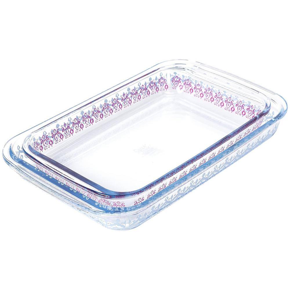 2-Piece 3.1 Qt. and 2.3 Qt. Glass Baker Set in Blue and Pink - Hercitys