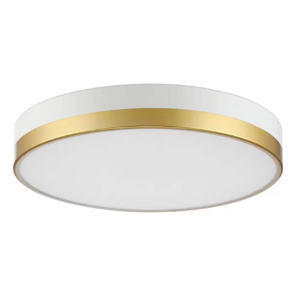13 in. 20-Watt Slim Dual-Color Dimmable Integrated LED Flush Mount with White Acrylic Shade, White plus Glod - Hercitys