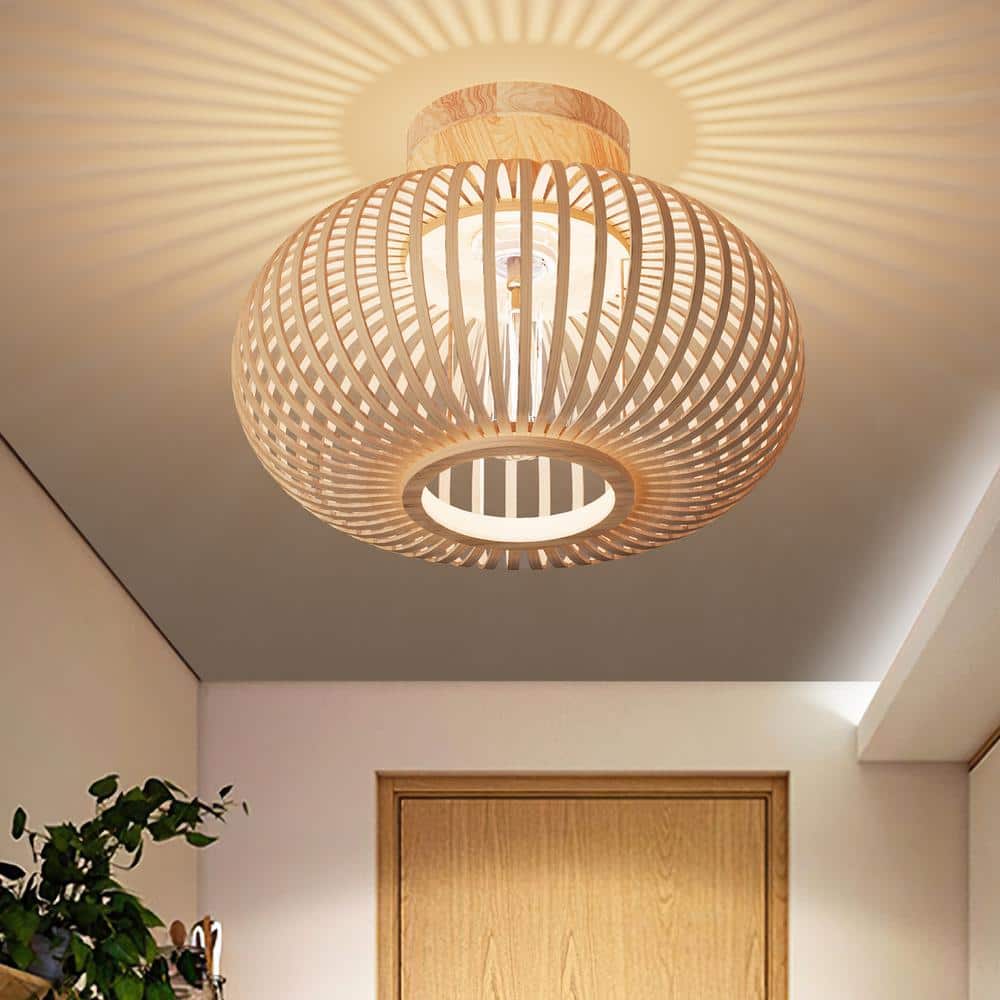 12.4 in. 1-Light Bohemian Recessed Mount with Bamboo Crafted Shade, Bulb Not Included, 1 Piece - Hercitys