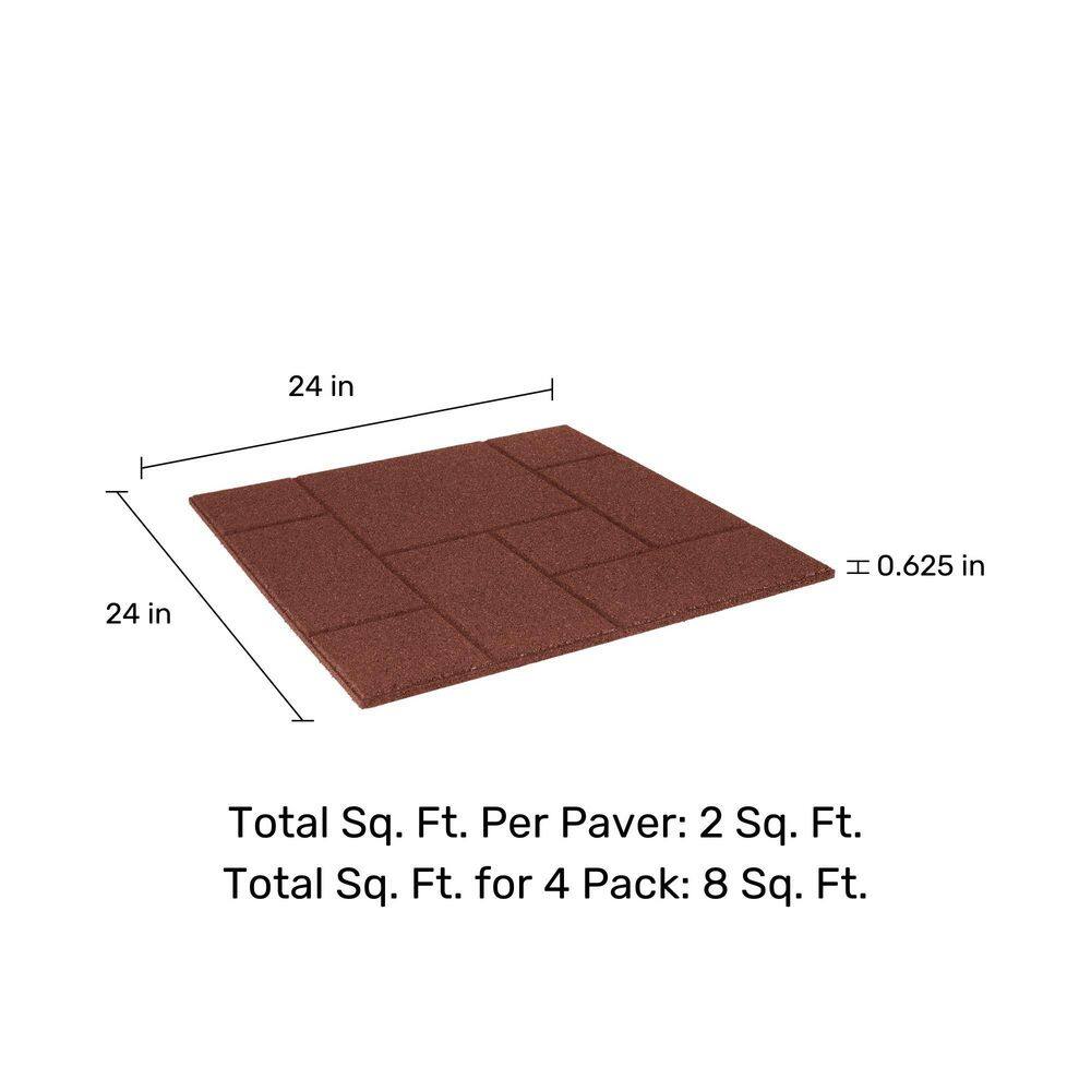 24 in. x 24 in. x 5/8 in. Red Dual-Sided Rubber Paver (4-Pack) - Hercitys