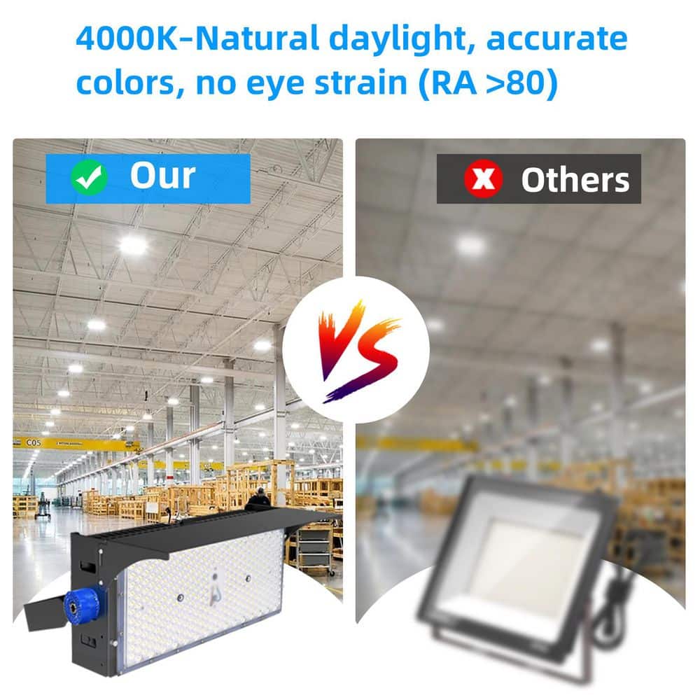 1000-Watt Equivalent 36000 Lumens 120° Black LED Stadium Light 4000K Neutral White LED Flood Light - Hercitys
