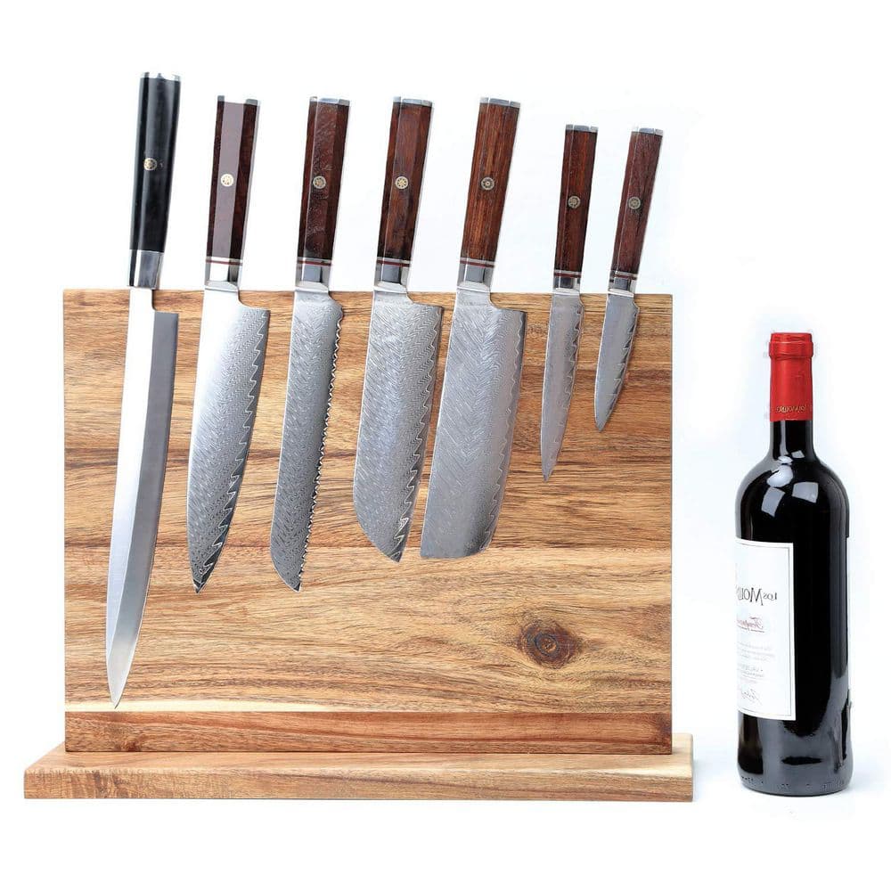 20-Knife 16 in. x 12 in. Magnetic Knife Holder, Acacia Wooden Magnetic Knife Block with Strong Enhanced Magnetic Strip - Hercitys