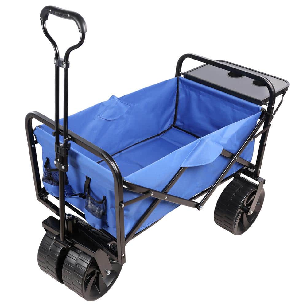 3.86 cu. ft. Blue Metal Folding Garden Cart with All-Terrain Wheels - Hercitys