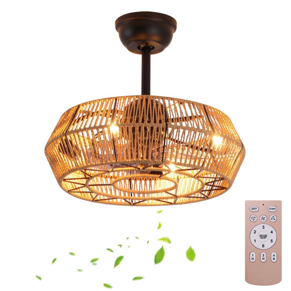 18.9 in. Indoor Yellow Caged Ceiling Fan with DC Motor and Remote Control with 6-Light Bulbs - Hercitys