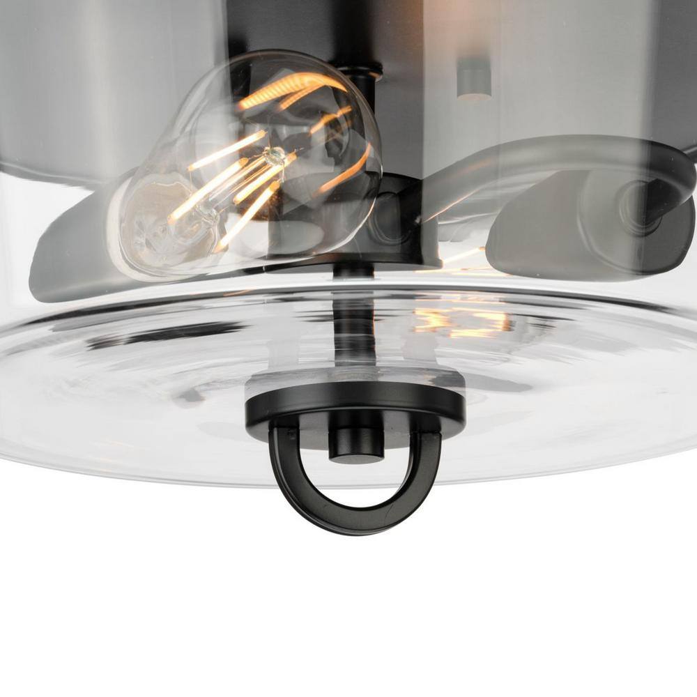 12 in. 60-Watt Huntscroft Collection 2-Light Matte Black No Bulbs Included Flush Mount with Clear Glass Shade - Hercitys