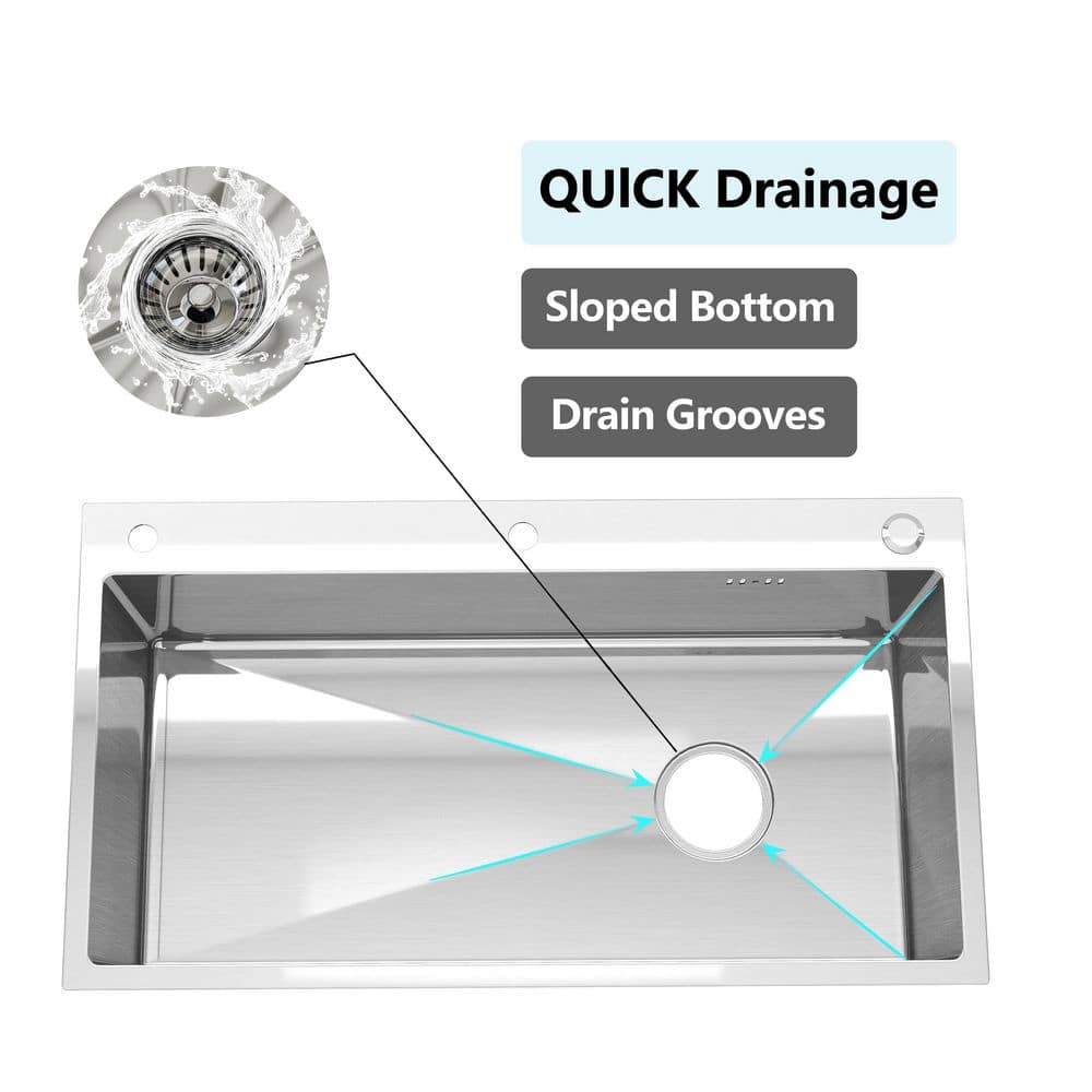 32 in. Drop-In/Undermount Single Bowl Sliver Stainless Steel Kitchen Sink with Faucet - Hercitys