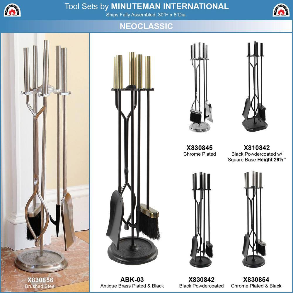30 in. Tall 5-Piece Chrome and Black Neoclassic Fireplace Tool Set with Round Base - Hercitys