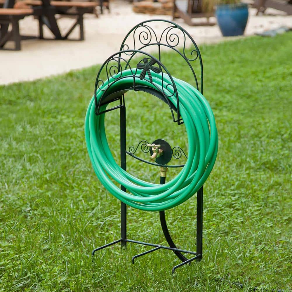 125 ft. Black Steel Dragonfly w/Spigot Hose Stand Garden Hose Reel - Hercitys