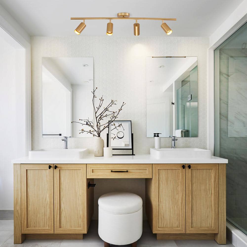 39.4 in. 4-Light Modern Gold Track Lighting Kit with Rotating Heads and Flush Mount Light - Hercitys